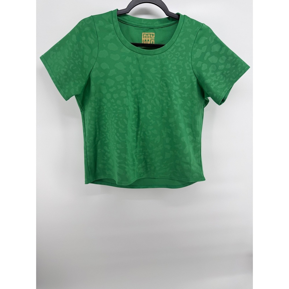 Emily McCarthy Sport With Joy Green Leopard Print Activewear Top Small